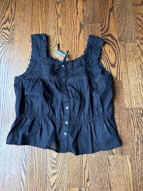 GAP Black Lace-Trim Button Front Tank Top